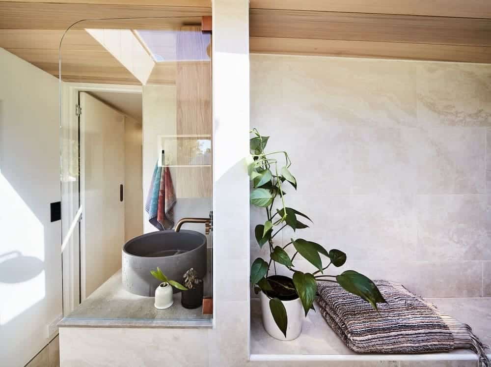 Open shower with dual rainfall head in the NOOSA tiny house