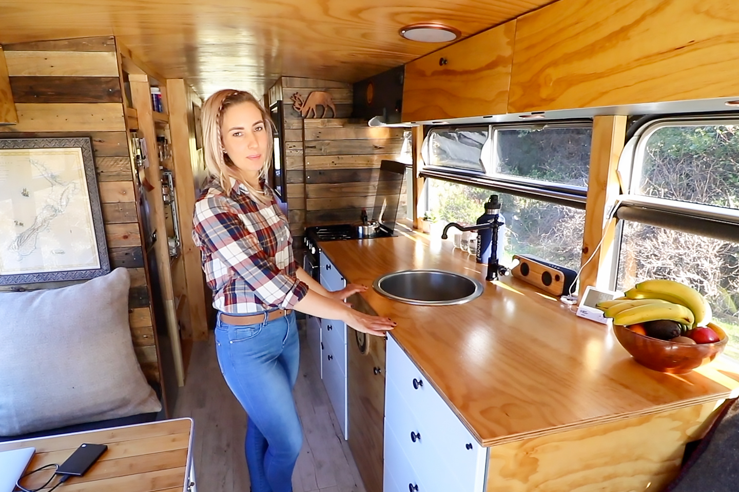 View of Family Quits the 9 to 5 to Live in an Off Grid Bus Conversion!
