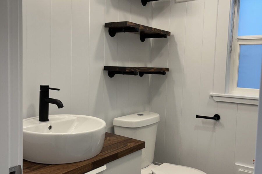 Bathroom in 44-Foot Orca Edition Tiny House by Mint Tiny House Company.
