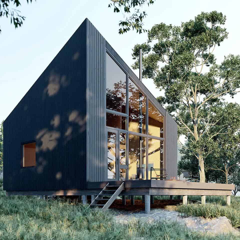 Modern Tiny House with Large Glass Windows