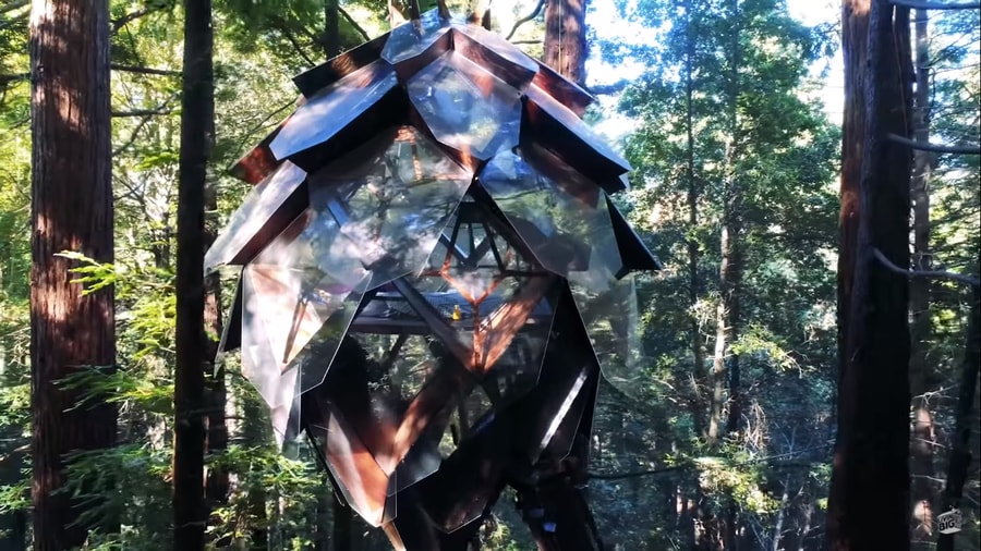 Pinecone Treehouse Suspended Among Redwoods 003