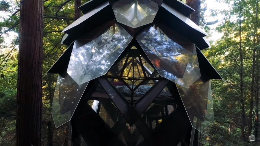 Pinecone Treehouse Suspended Among Redwoods 007