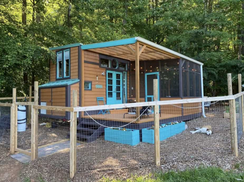 Tiny House with screened porch and modern design.
