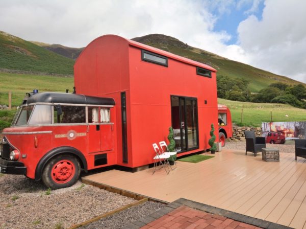 Red Rescue Retreat Tiny Bus Cottage