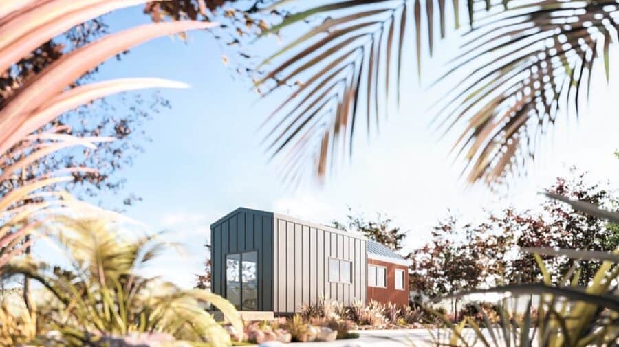 Modern tiny house with sleek design in the Rocky Mountains.
