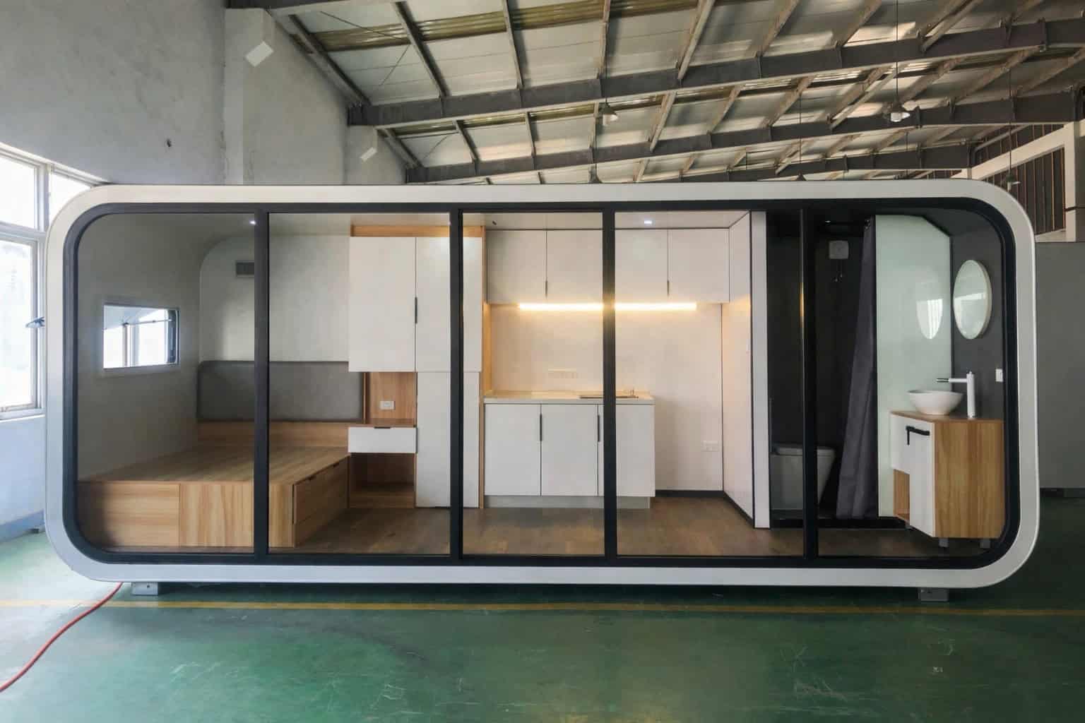 RUMI PODS studio tiny home exterior showing modern design with steel frame and insulated panels