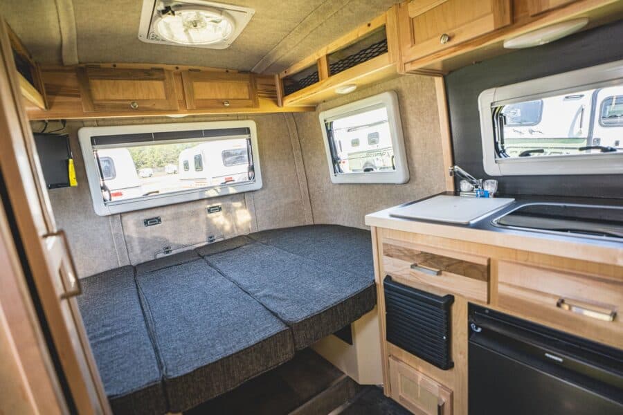 Rear bed and the galley sink