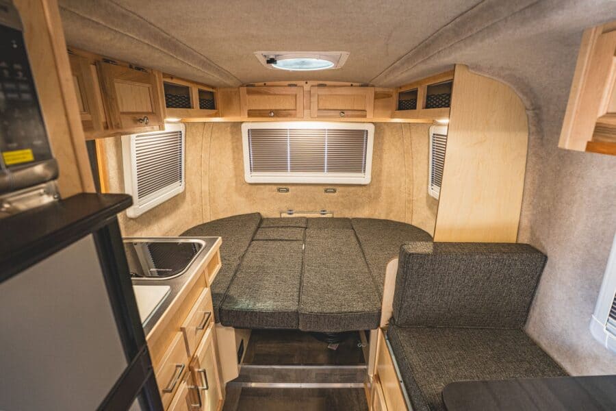 Rear dinette converted to a bed