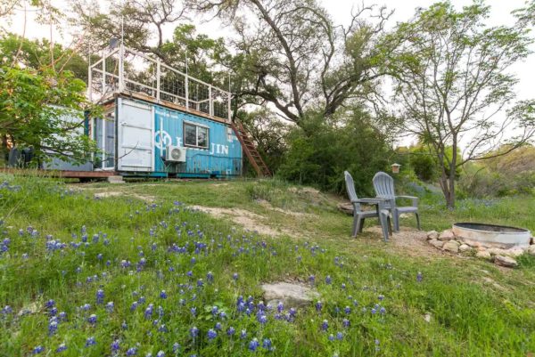 Texas Backyard Containers The Blue Beetle Shipping Container Tiny House in Marble Falls, Texas