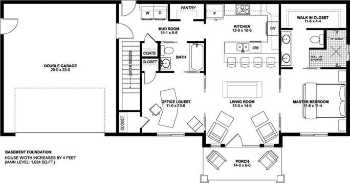 Single-Story 928 Sq. Ft. Home Plans w: Garage 15