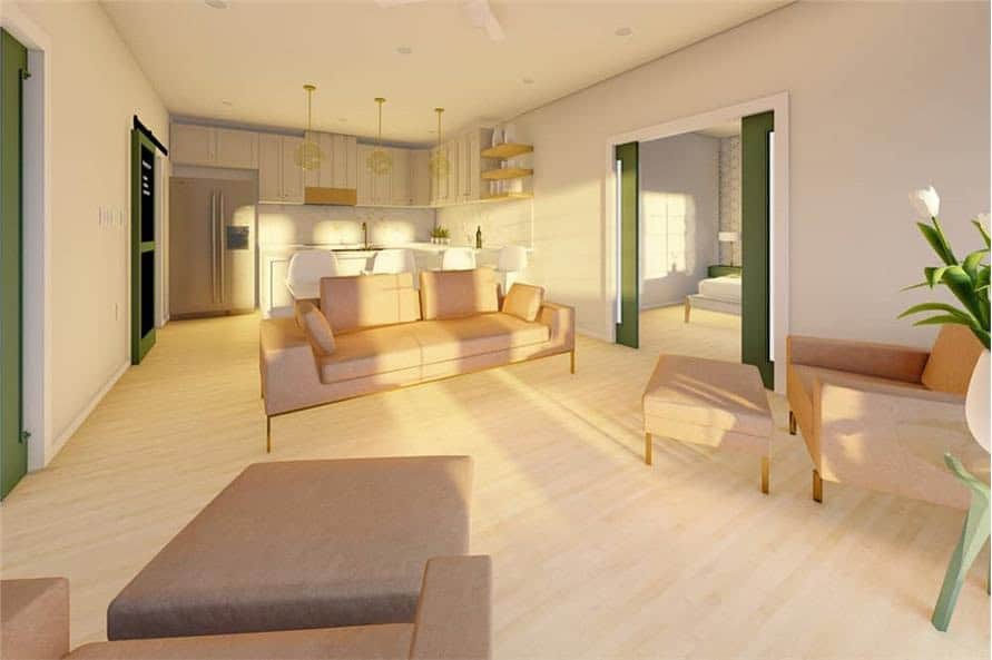 Single-Story 928 Sq. Ft. Home Plans w: Garage 2