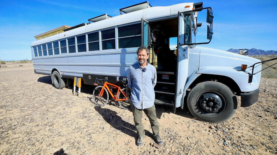 Solar-Powered Bus Conversion with Room for Books (And a Sewing Machine!) 8