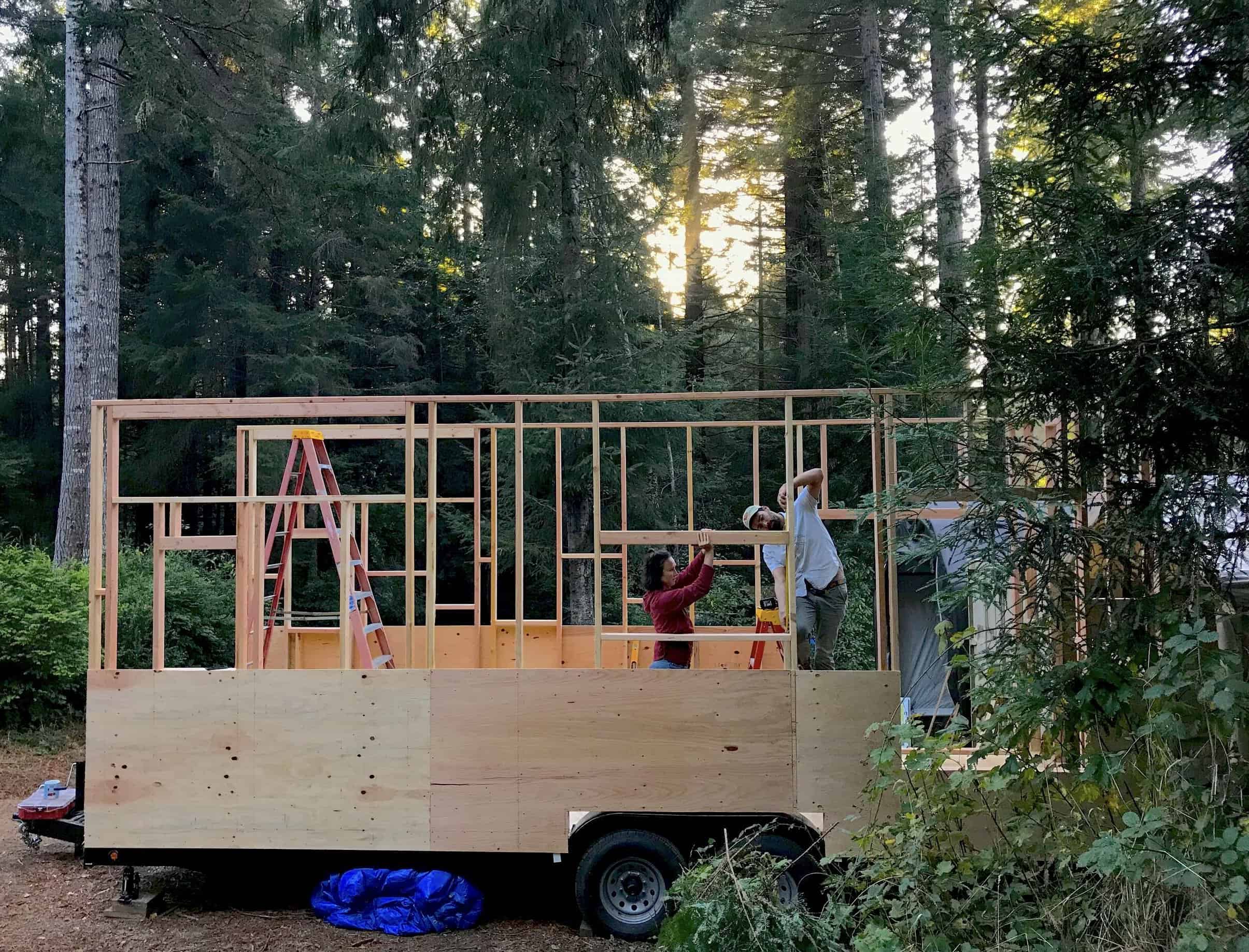 Spindrift Homes founders Bijan and Sarah building a custom tiny house in the woods