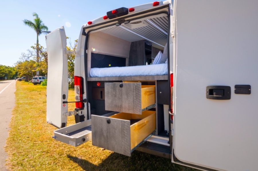 Stealth Modern Dodge Ram ProMaster Van Build With A Third Seat For Sale via Van Makers 009