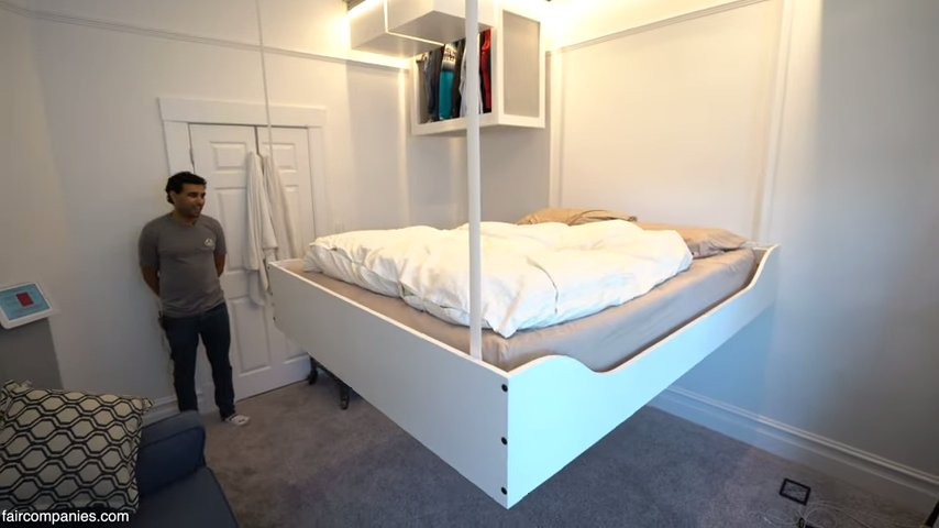Studio apartment with descending bedroom via Kirsten Dirksen YouTube Furniture by Bumble Bee Spaces 007