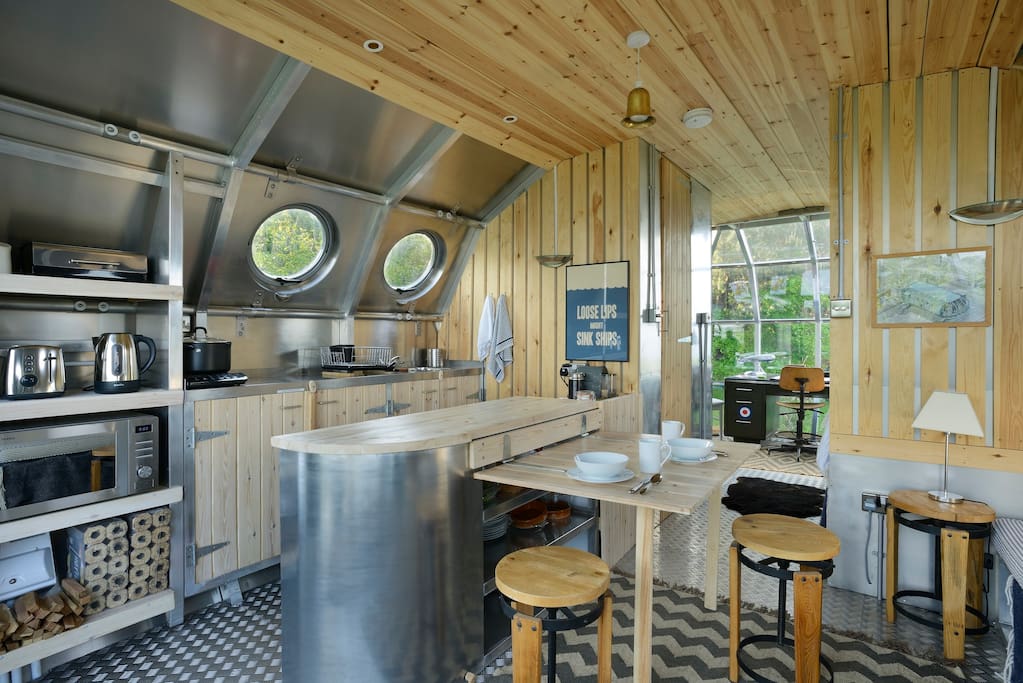 The Airship 2 Tiny House Vacation in Scotland Kitchen