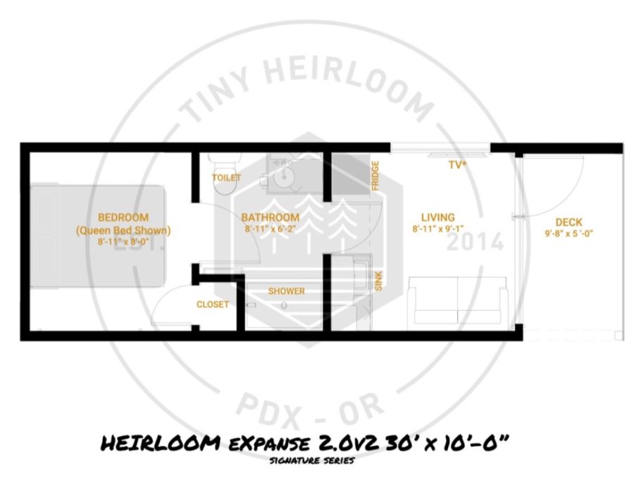 The Expanse 2 Tiny House on Skids with Real Bedroom by Tiny Heirloom Floor Plan
