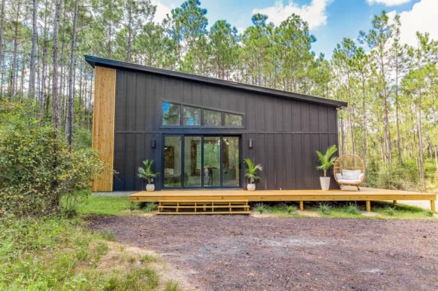 Modern Pine Cabin in Pace, Florida, showcasing small space living and minimalist design.