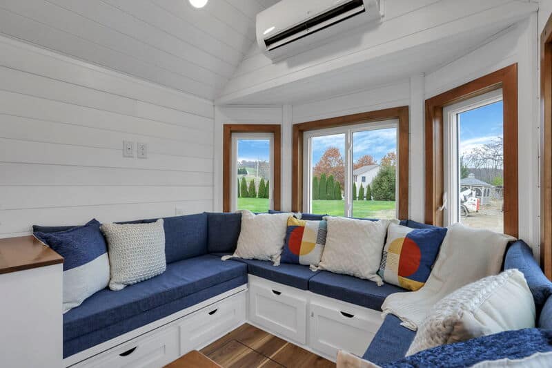 Tink loft built-in cubbies and storage shelves along the walls