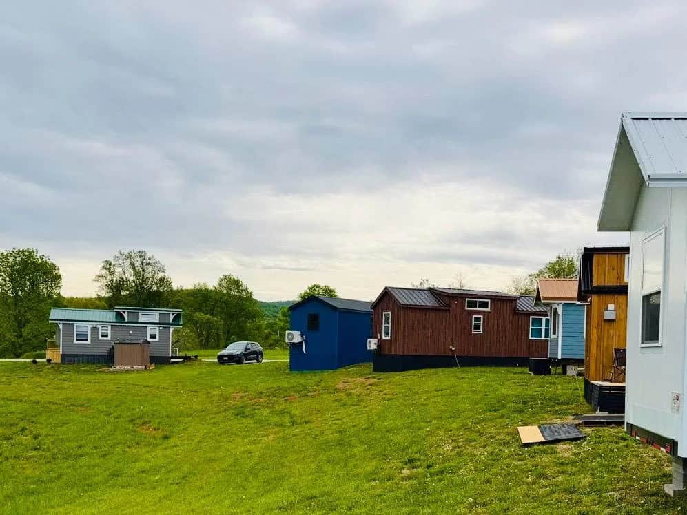 Panoramic view of tiny homes at Tiny Homes Village against the Tennessee landscape