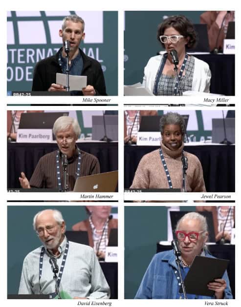 Speakers at the ICC Code Council meeting advocating for tiny house building codes