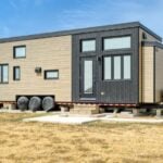 Tiny house on a trailer with modern design in Decatur, Texas.