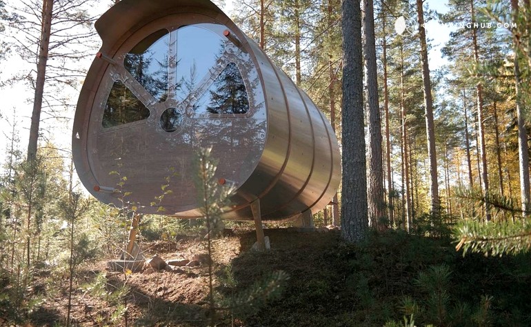 Tiny Modern Pod Cabin with Wood-Burning Stove