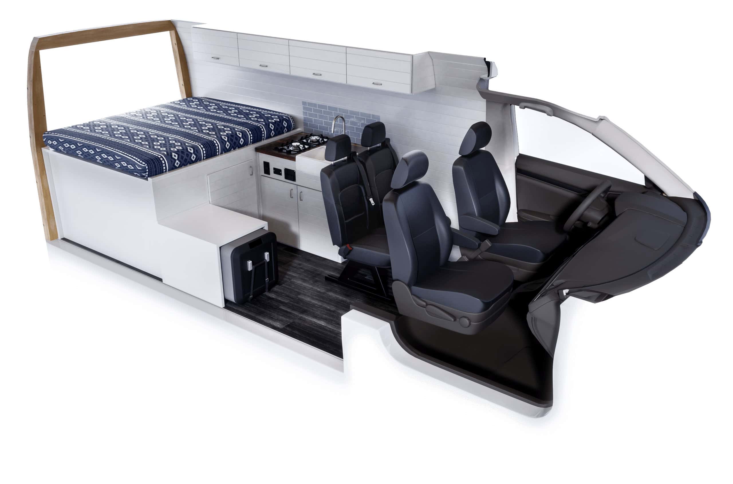 Jump Seat layout floor plan render showing the belted bench seat added behind the cab seats