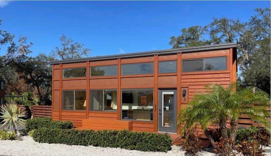 Modern Tiny House with Large Windows in Tampa Bay Village.