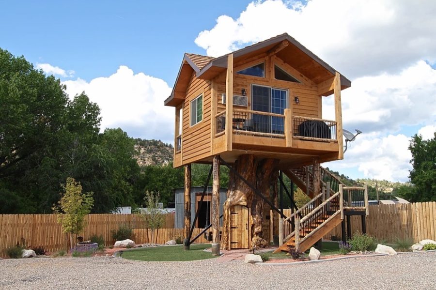 Tree House Built On The Preserved Trunk of 100 Year Old Cottonwood Tree via East Zion Resort 001