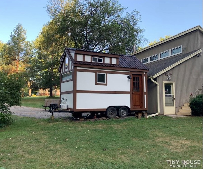 Tudor-style Tiny Cottage on Wheels For Sale in Wisconsin for 35700 via Tiny Home Builders Tiny House Marektplace 001