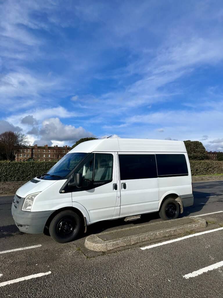 Off-grid van conversion in the UK designed for sustainable living and travel.