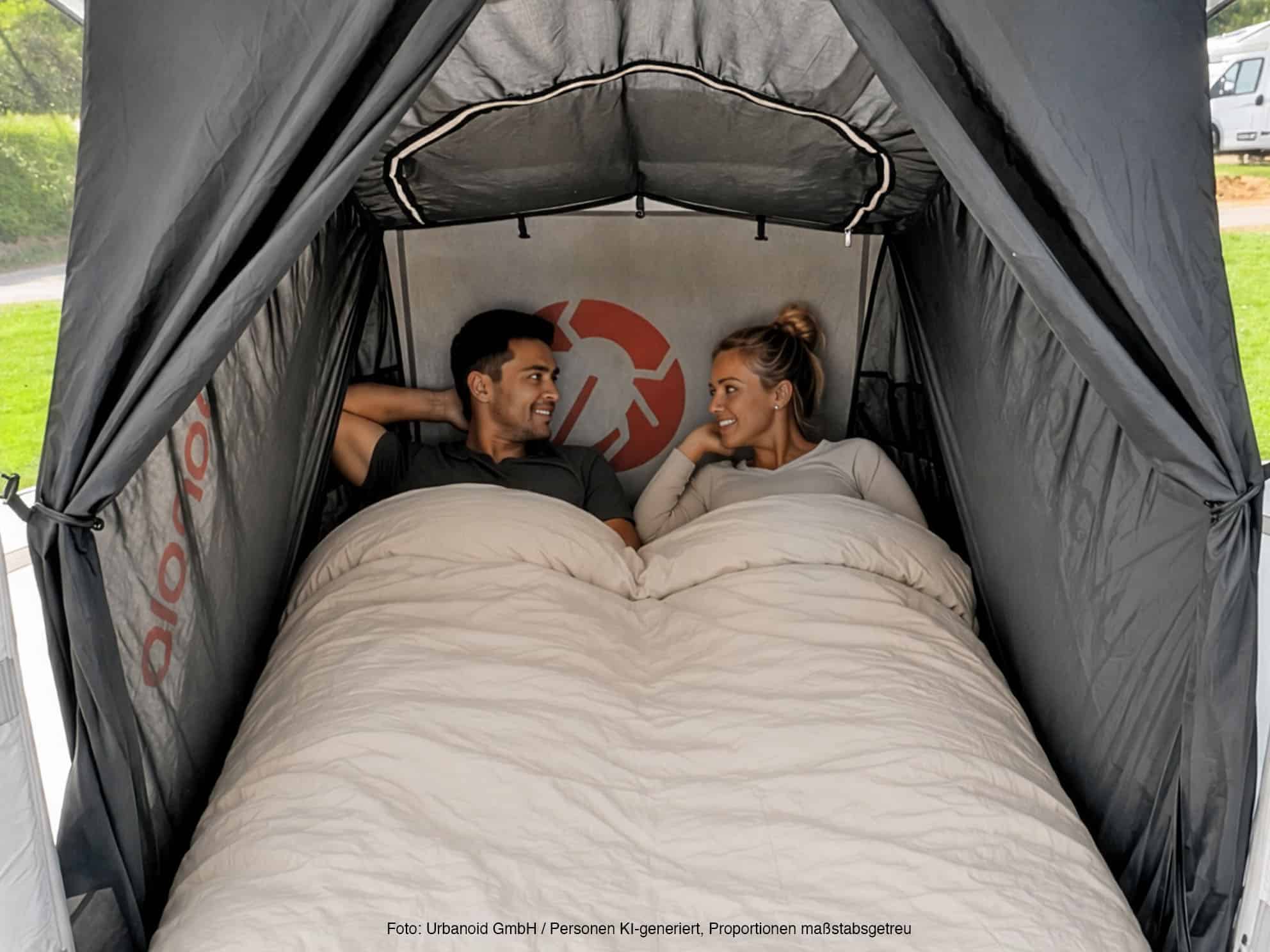 Open Urbanoid Booba trailer tub showing the disc spring mattress support grid