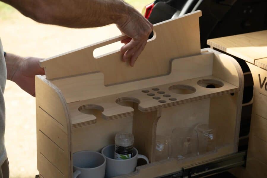 Compact storage unit for small living spaces and tiny houses.