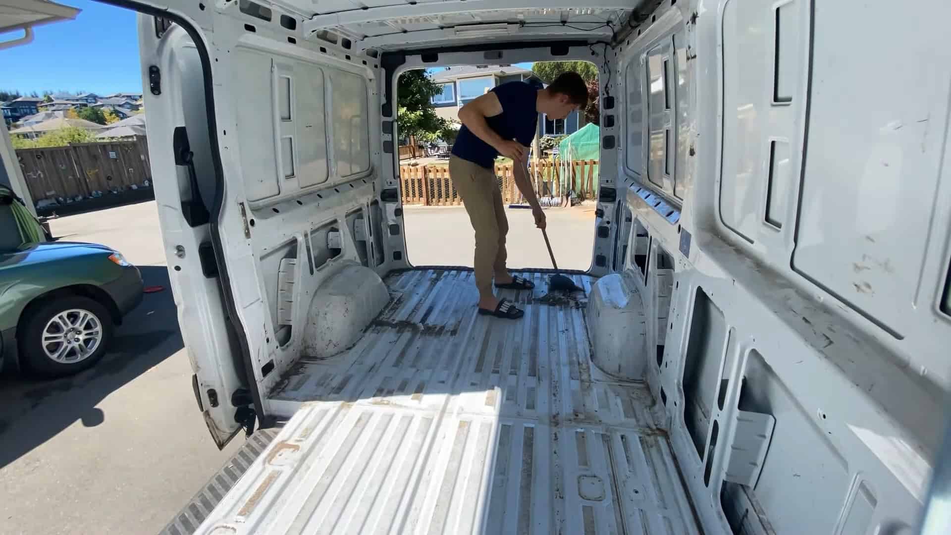 Empty Mercedes-Benz Sprinter cargo van before the DIY camper conversion began