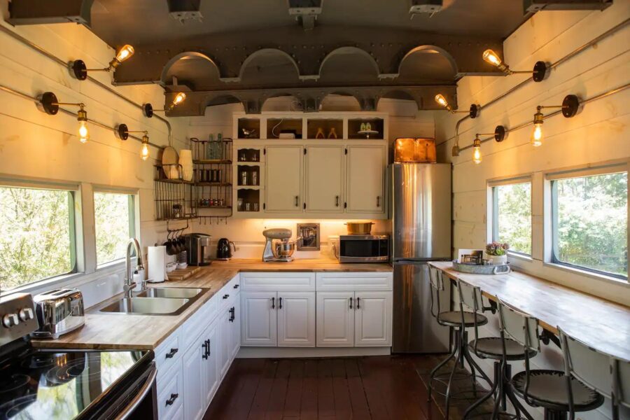 WWII troop train kitchen car tiny home 21
