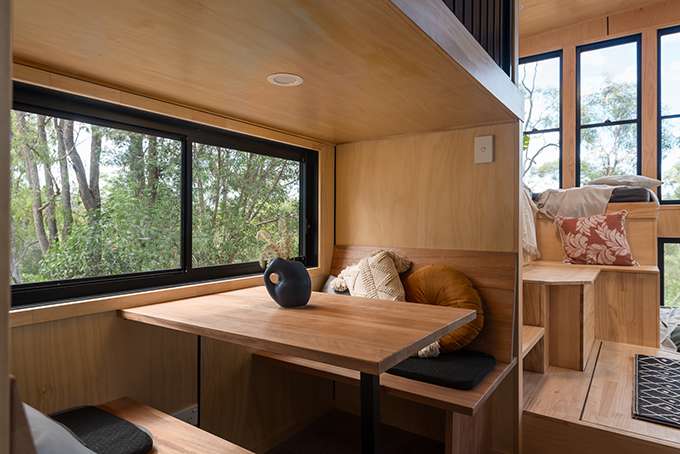 Four-person dining nook in the Wildscape tiny house