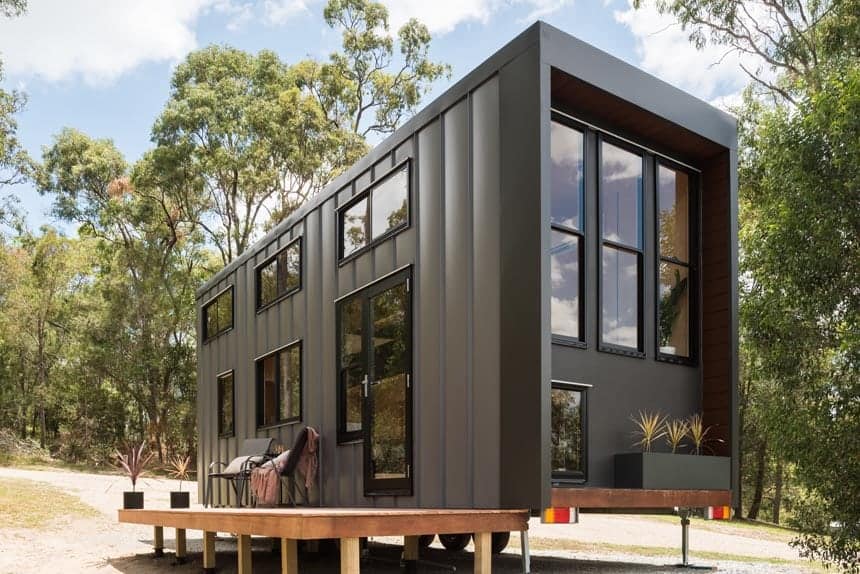 Wildscape multi-dimensional tiny house exterior by Tiny Tect in Australia
