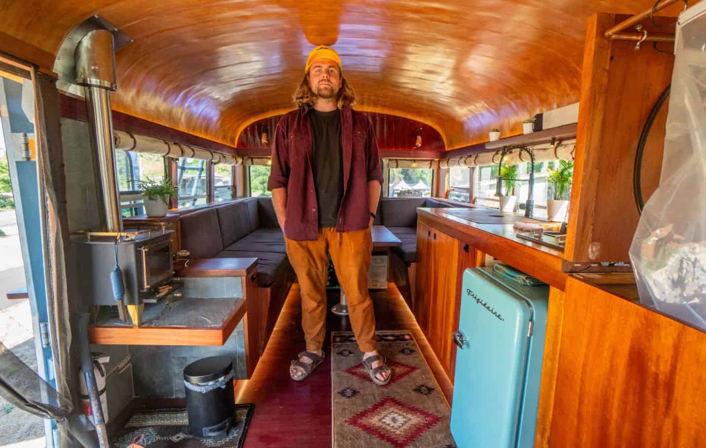 Cozy Tiny Bus Cabin Interior