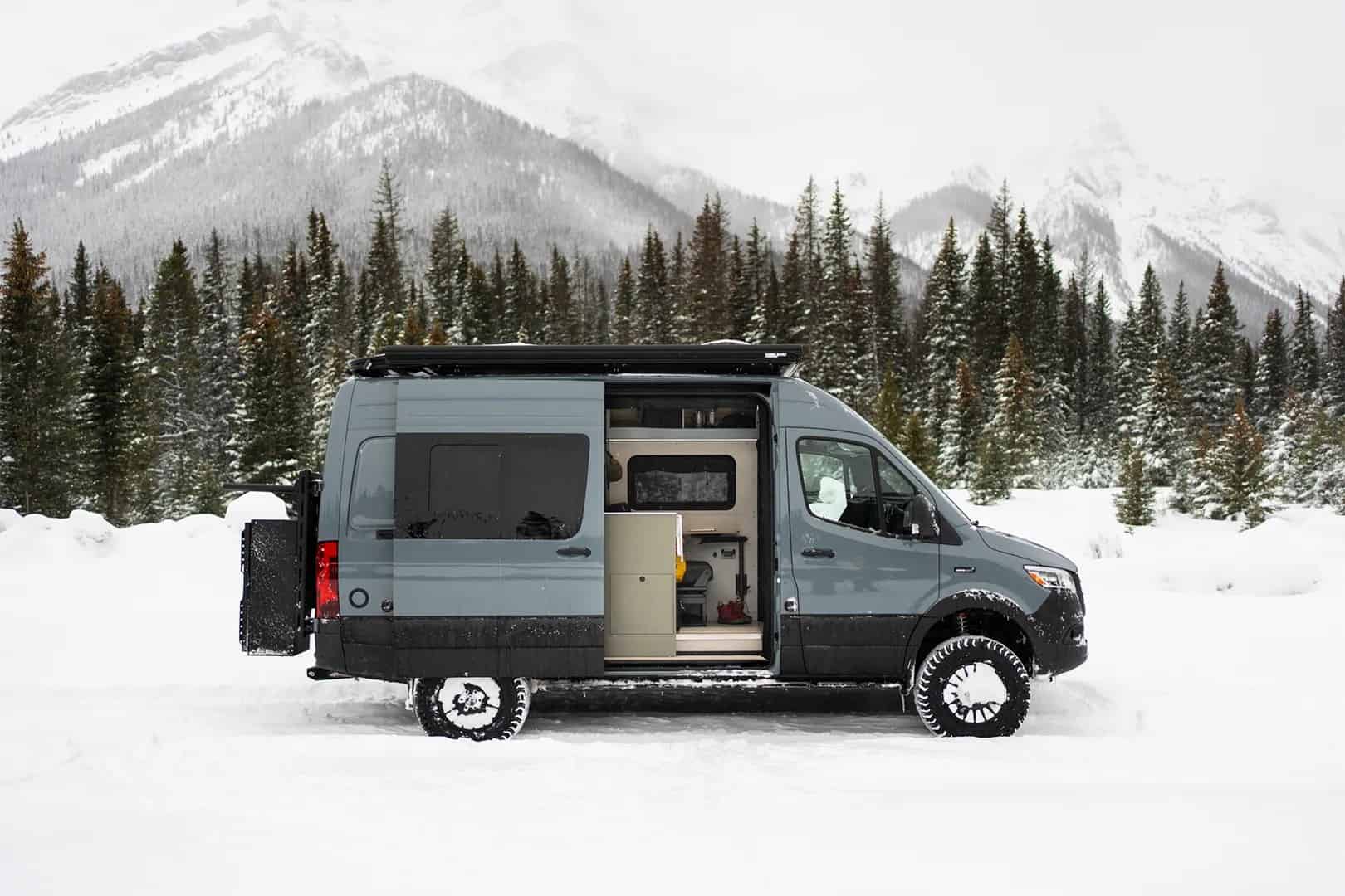 Yama Vans Teton 01N side profile with sliding door open showing the interior