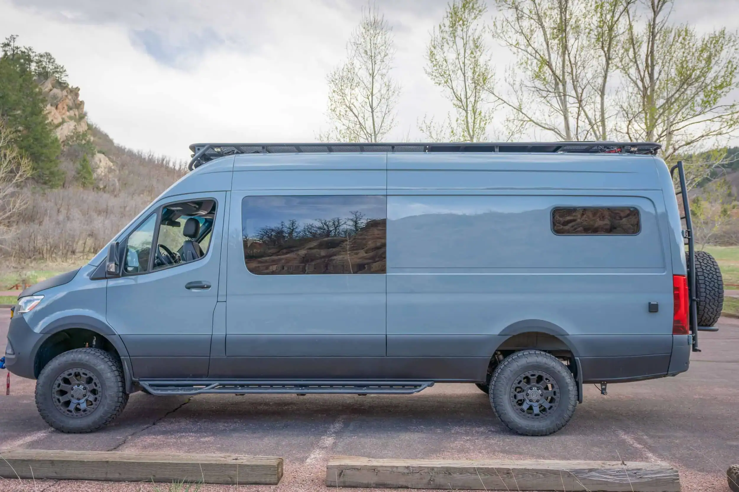 Close-up of Zeppelin Sprinter van interior details and craftsmanship by VanLife Customs