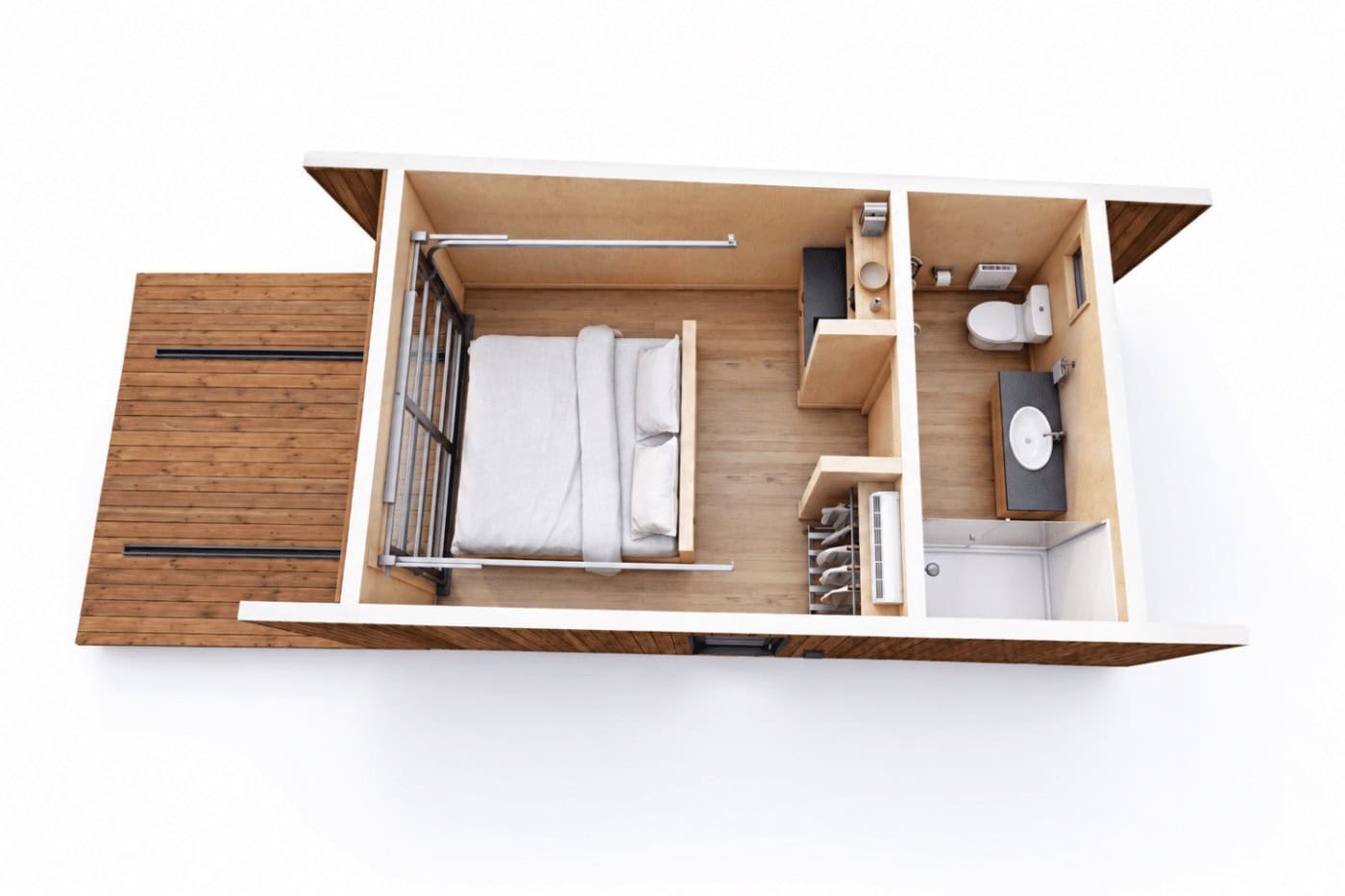 Dollhouse cutaway rendering of the Atlas park model tiny home by Zook Cabins