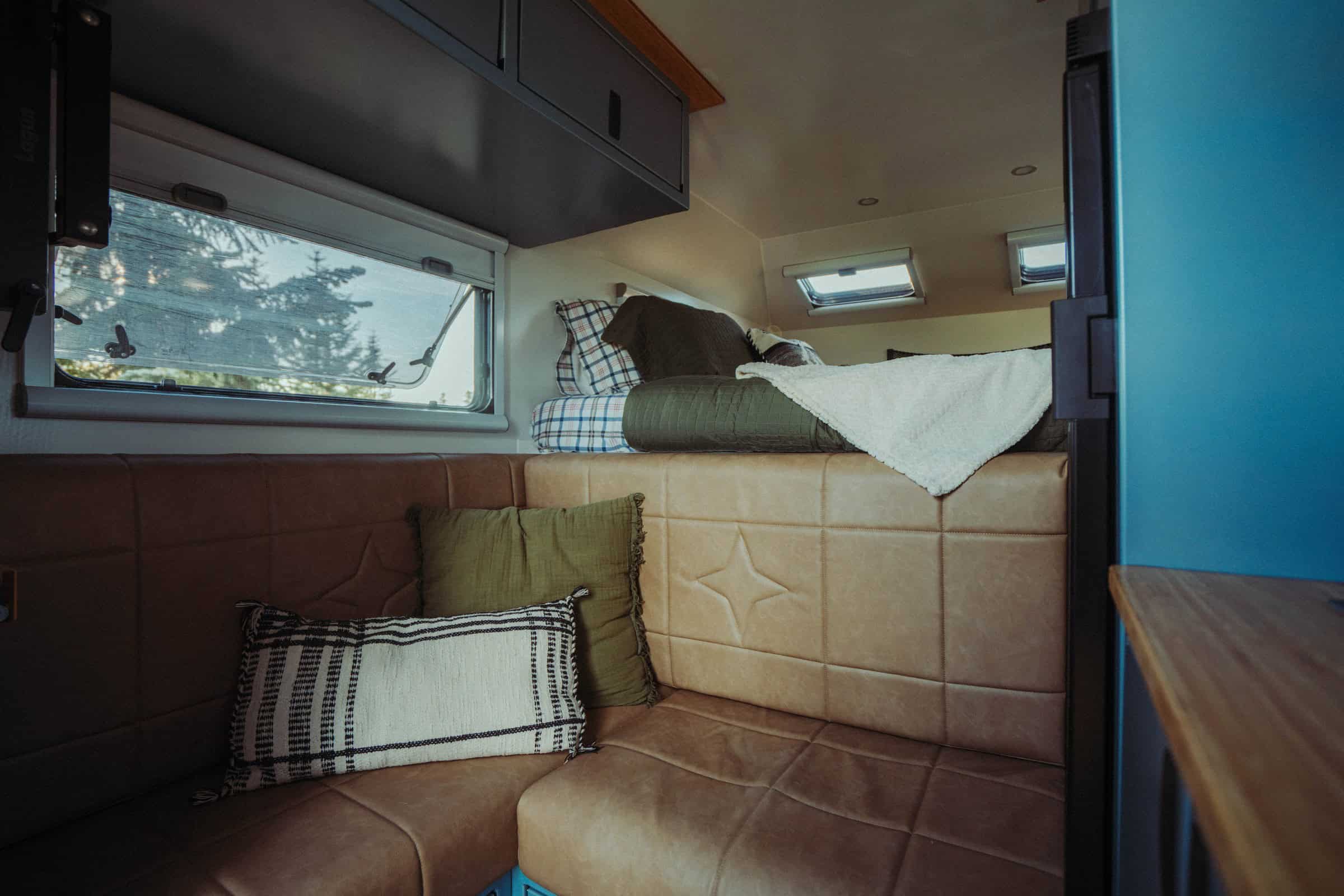 Dinette and raised bed interior