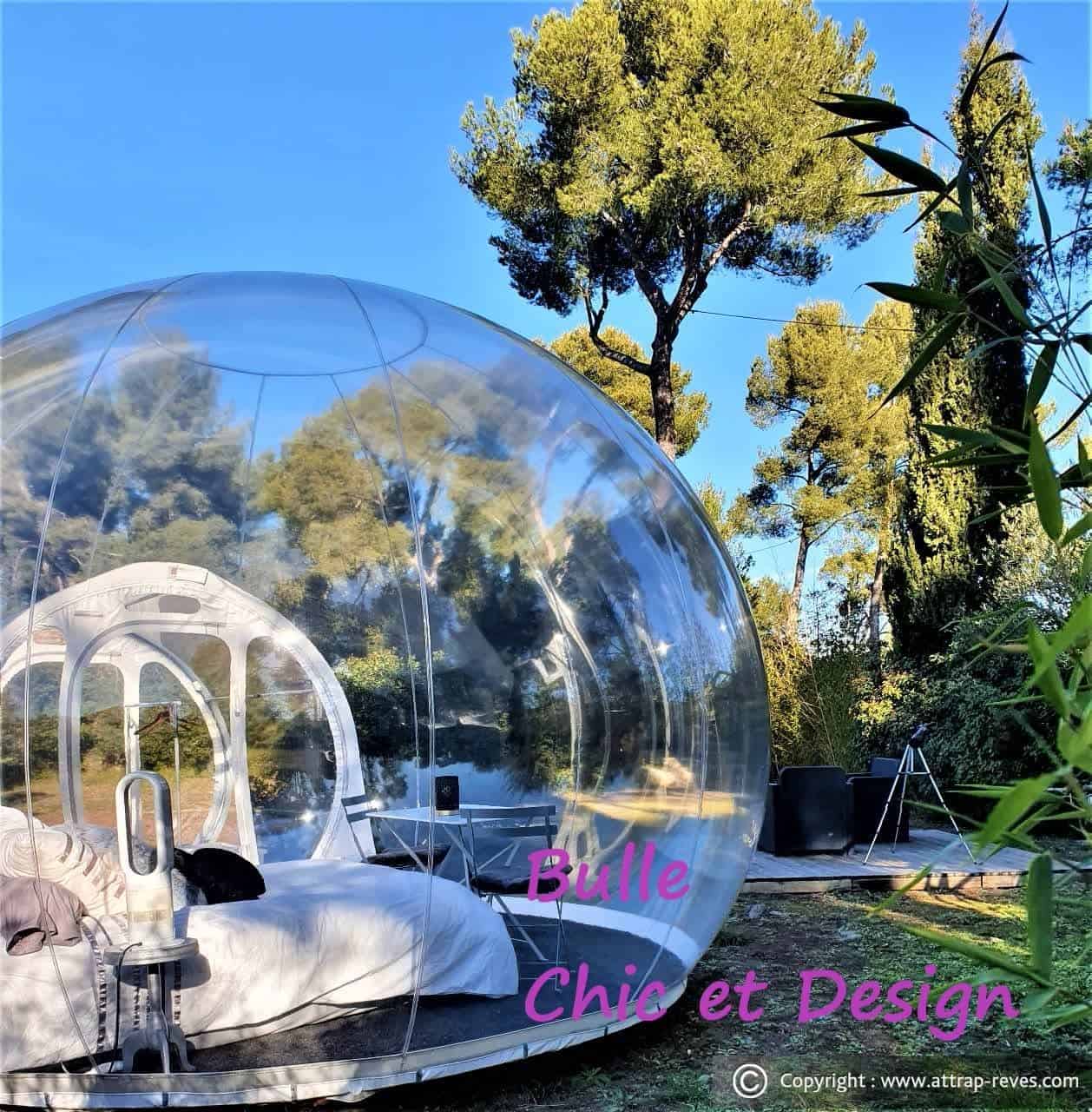 Bubble accommodation in a wooded clearing at Attrap’Rêves Allauch