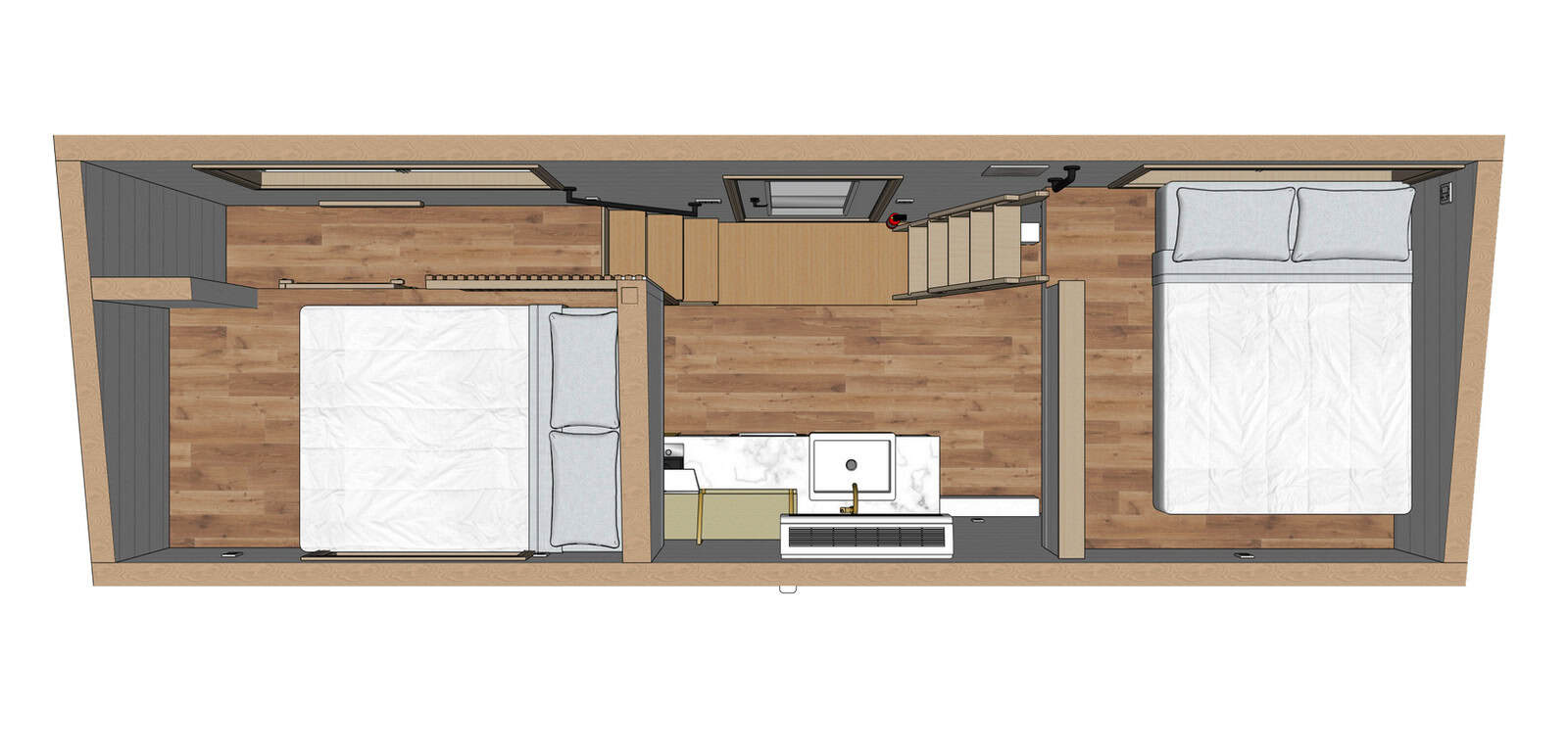Official Backcountry Tiny Homes Honey Bee floorplan layout graphic B