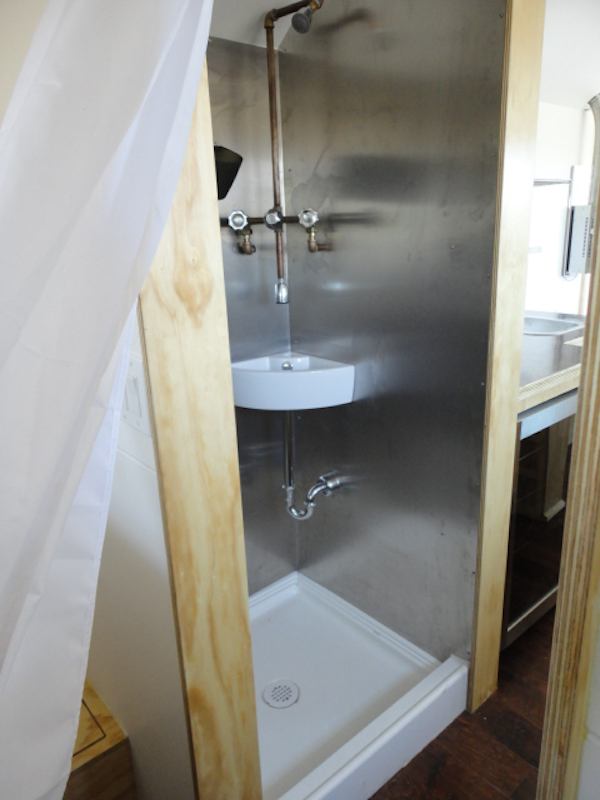 Bathroom Shower and Sink in Tiny Home