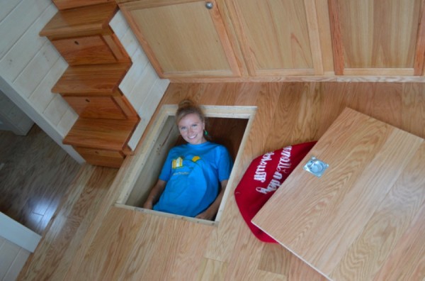 secret floor storage in tiny house