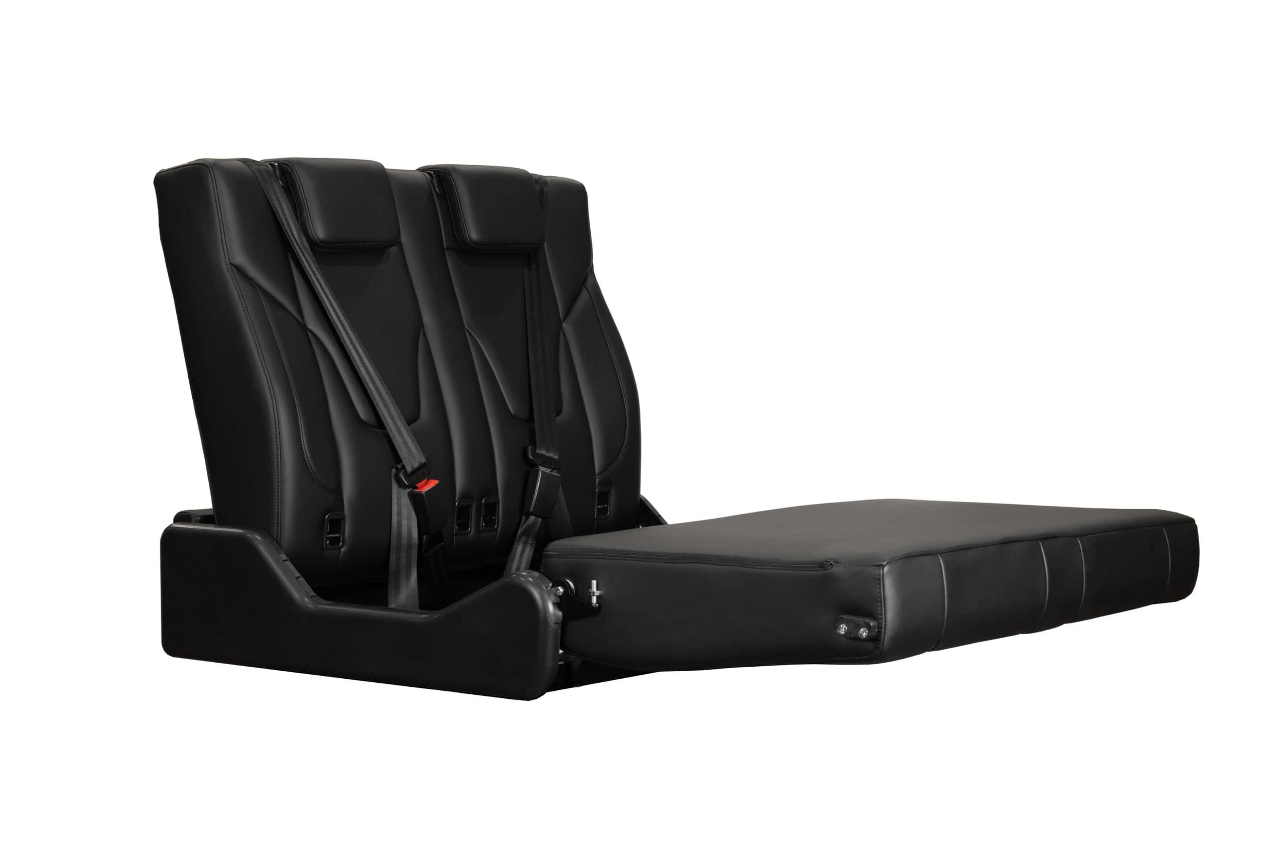 Broad Arrow Seat 2.0 900mm bi-fold black shown in folded bed configuration