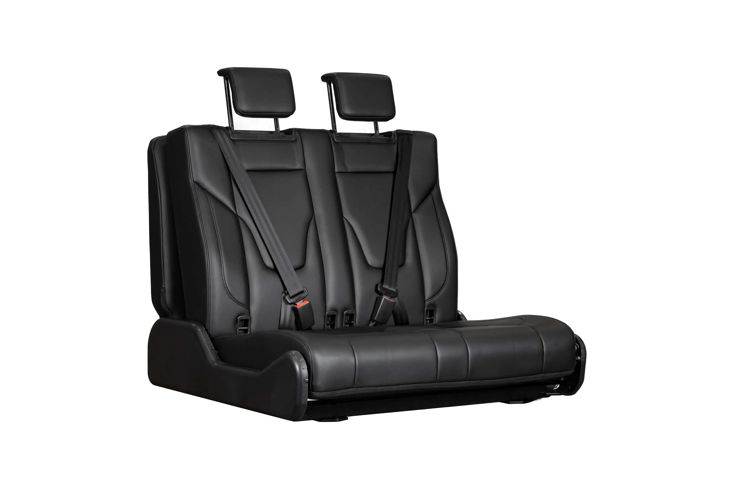 Broad Arrow Seat 2.0 in 900mm tri-fold black configuration shown in a van conversion