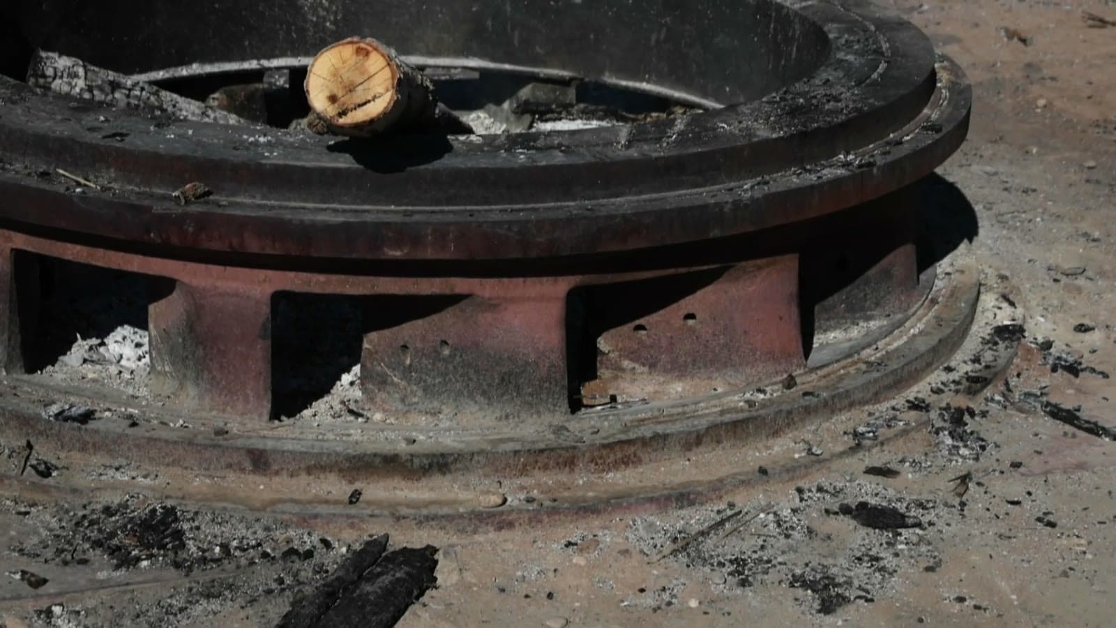 Fuega, the communal fire pit made from salvaged power plant machinery